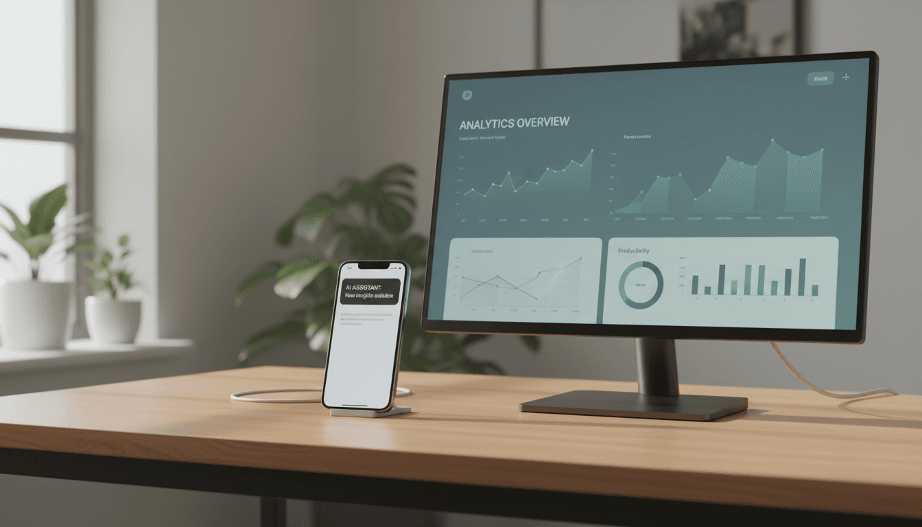 Smartphone and desktop monitor showing AI sales system across devices
